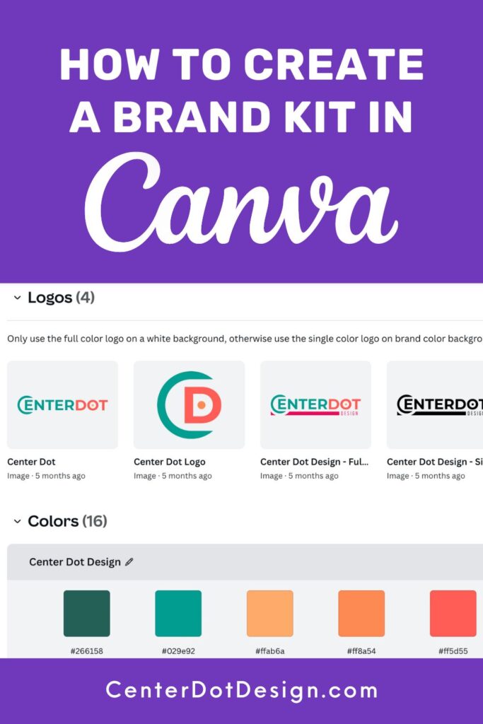 How to create a brand kit in Canva that includes your logos, fonts, brand colors, and style guidelines.